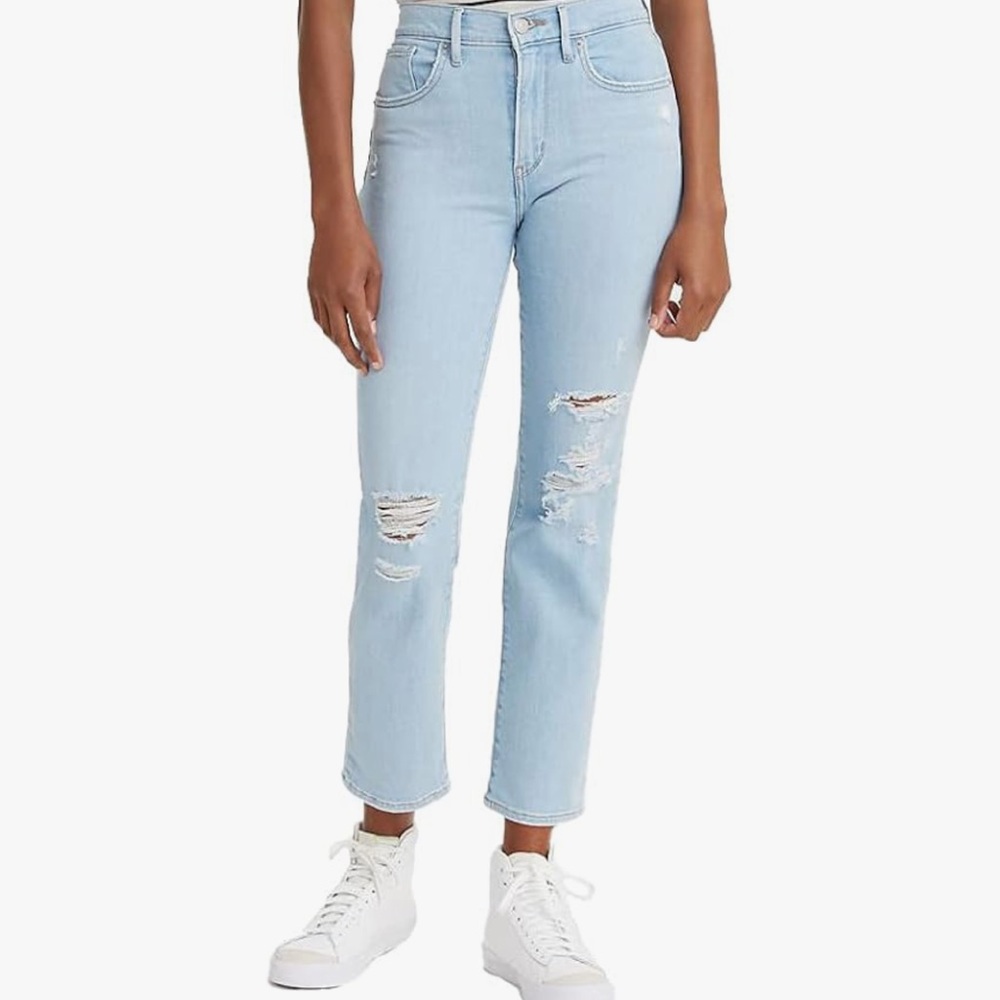Levi’s 724 High Rise Straight Crop Light Blue Distressed Women's Jeans